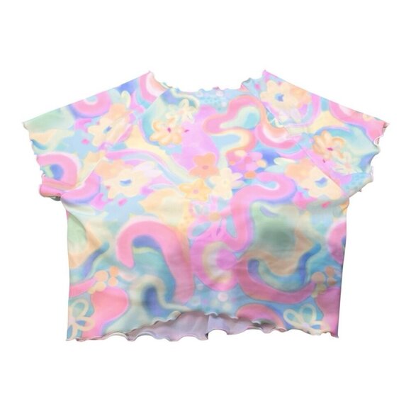 Salt & Cove Printed Lettuce Edge Short Sleeve Swim Top & Bikini Large Retro - Picture 4 of 12